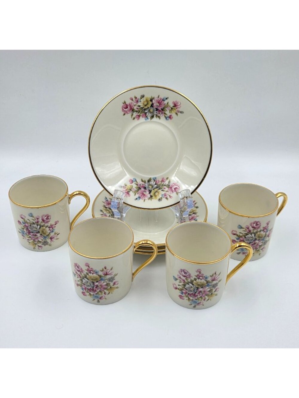 Kuba Porzellan Horst Kuba Set of 4 Espresso Demitasse Cup Saucer Gold Trim - Picture 2 of 13